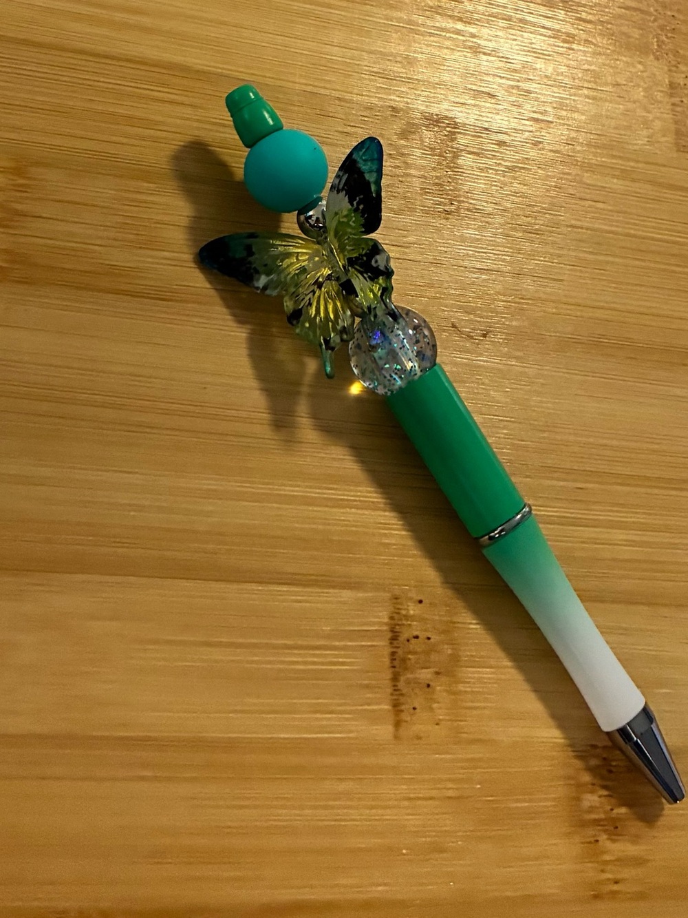 Green Butterfly Beaded Ombre Ballpoint Pen - Picture 2 of 4